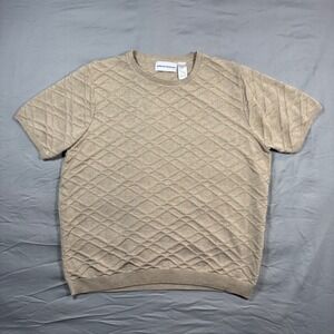 Alfred Dunner Textured Knit Sweater Womens XL Tan Diamond Short Sleeve Career